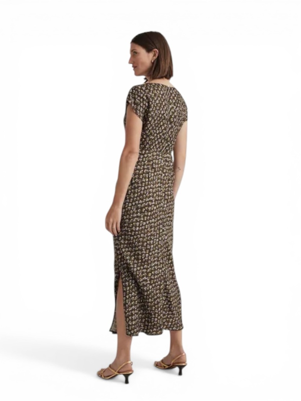 Madewell Dress Women Midi Floral Green V-Neck Size 0 Cap Sleeve - Picture 5 of 10